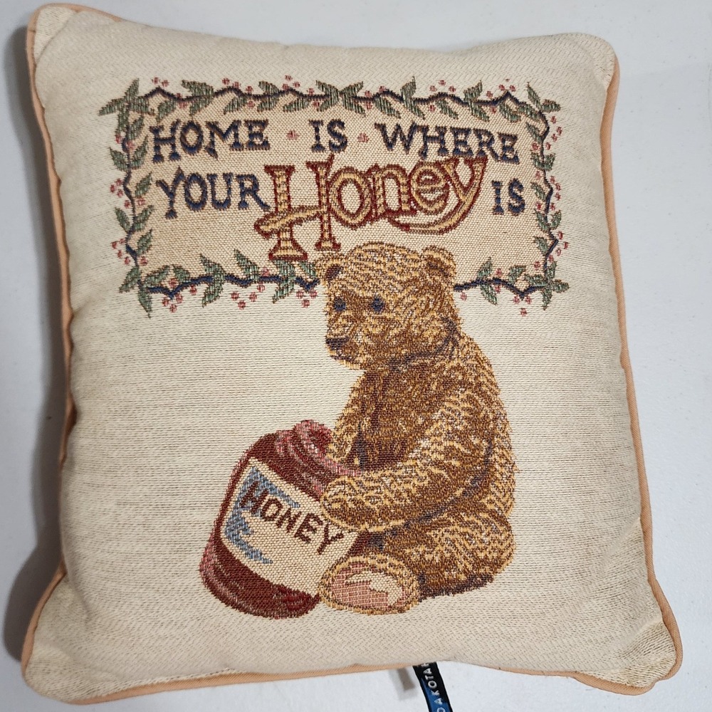 Dakotah Vintage Tapestry Throw Pillow Teddy Bear Home Is Where Your Honey